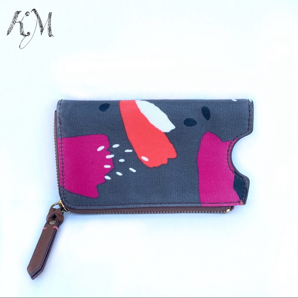 Fossil Wallet Gray Abstract Bird Print
